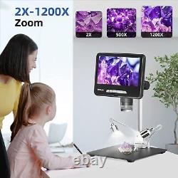 7 TOMLOV 2K Digital Microscope HDMI LCD 1200X Magnification 24MP+10 Stand+32GB