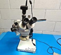 AmScope 7X-45X Stereo Zoom Microscope with Single Arm Boom Stand & Eyepiece Camera