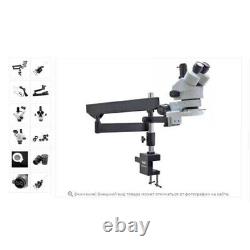 High Resolution 7X 45X Zoom Trinocular Microscope +Flexible Stand +32mm Column