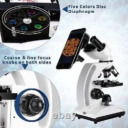 Tuword Microscope Binocular 40X-1000X With LED Lighting, Platina Mechanics