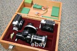Vintage Olympus Microscope Camera Adapter & 2 Cameras Cable Release in Wood Case