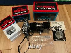 Vtg Asahi Pentax LOT = Auto-Bellows, Slide Copier, Microscope Adapter & Lens